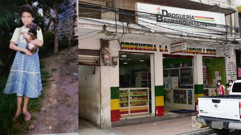 Martha Yaneth cuando estaba entrando a la adolescencia y la droguería donde presuntamente fue raptada. (anteriormente Santa Cruz).